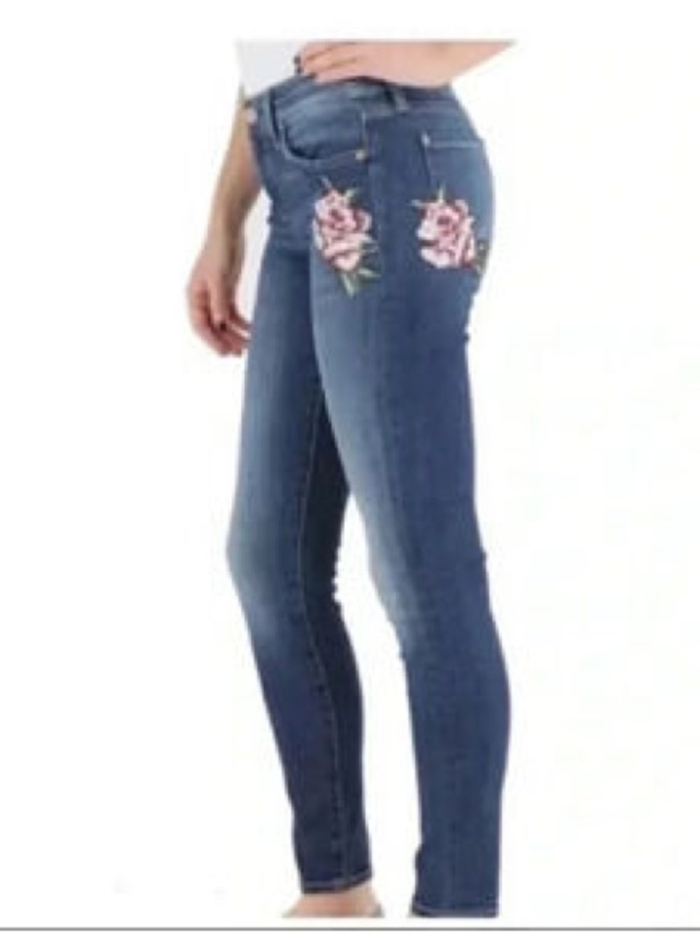 7 For All Mankind Blue Floral Embroidered The Skinny Ankle Jeans Y2K Style Boho